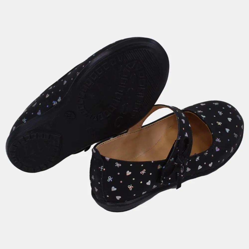 Babymädchen Lederschuhe – Schwarz mit Herz-Details