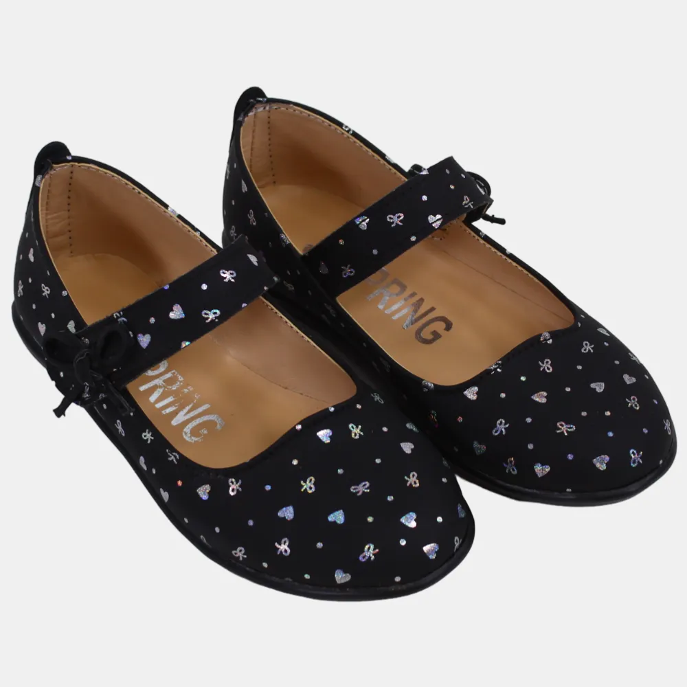 Babymädchen Lederschuhe – Schwarz mit Herz-Details
