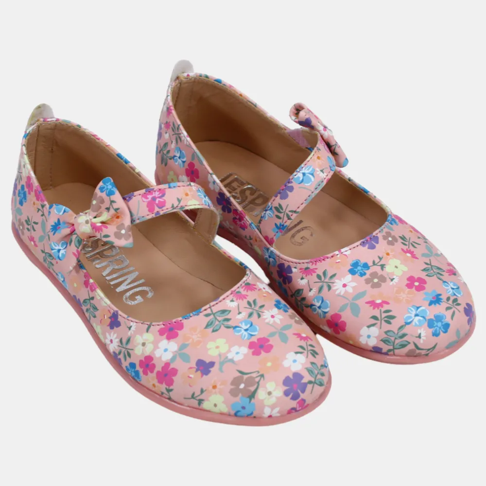 Babymädchen Lederschuhe – Blush mit floralen Details