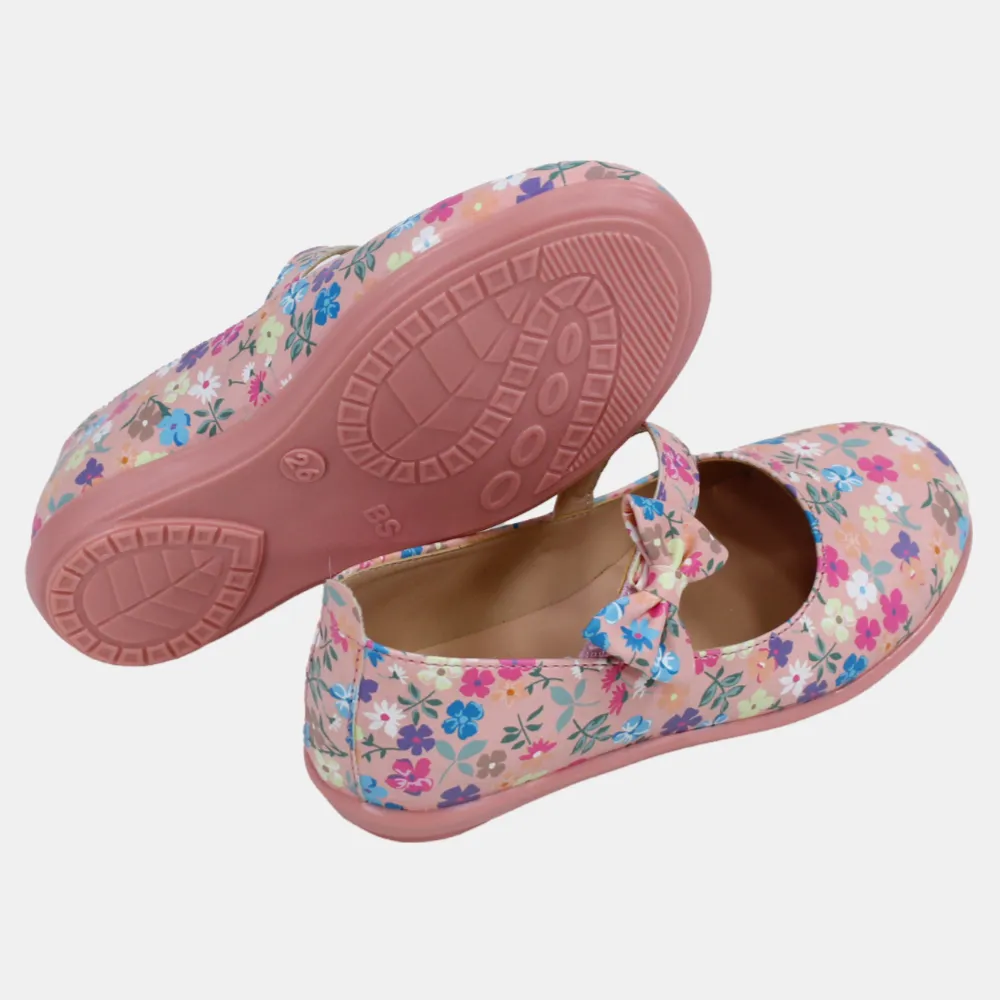 Babymädchen Lederschuhe – Blush mit floralen Details