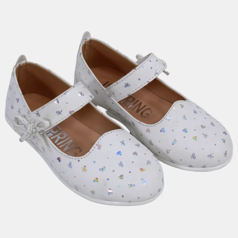Baby-Mädchen Lederschuhe – Weiß mit Herz-Details