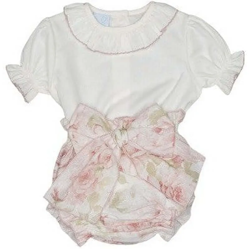 Baby-Mädchen Rosa & Elfenbein Bloomer-Set