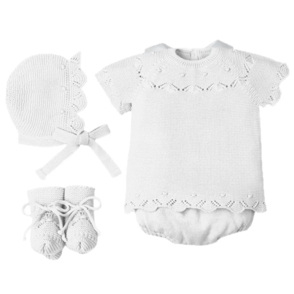 Weißes Strick-Set für Babygirls, 4-teilig