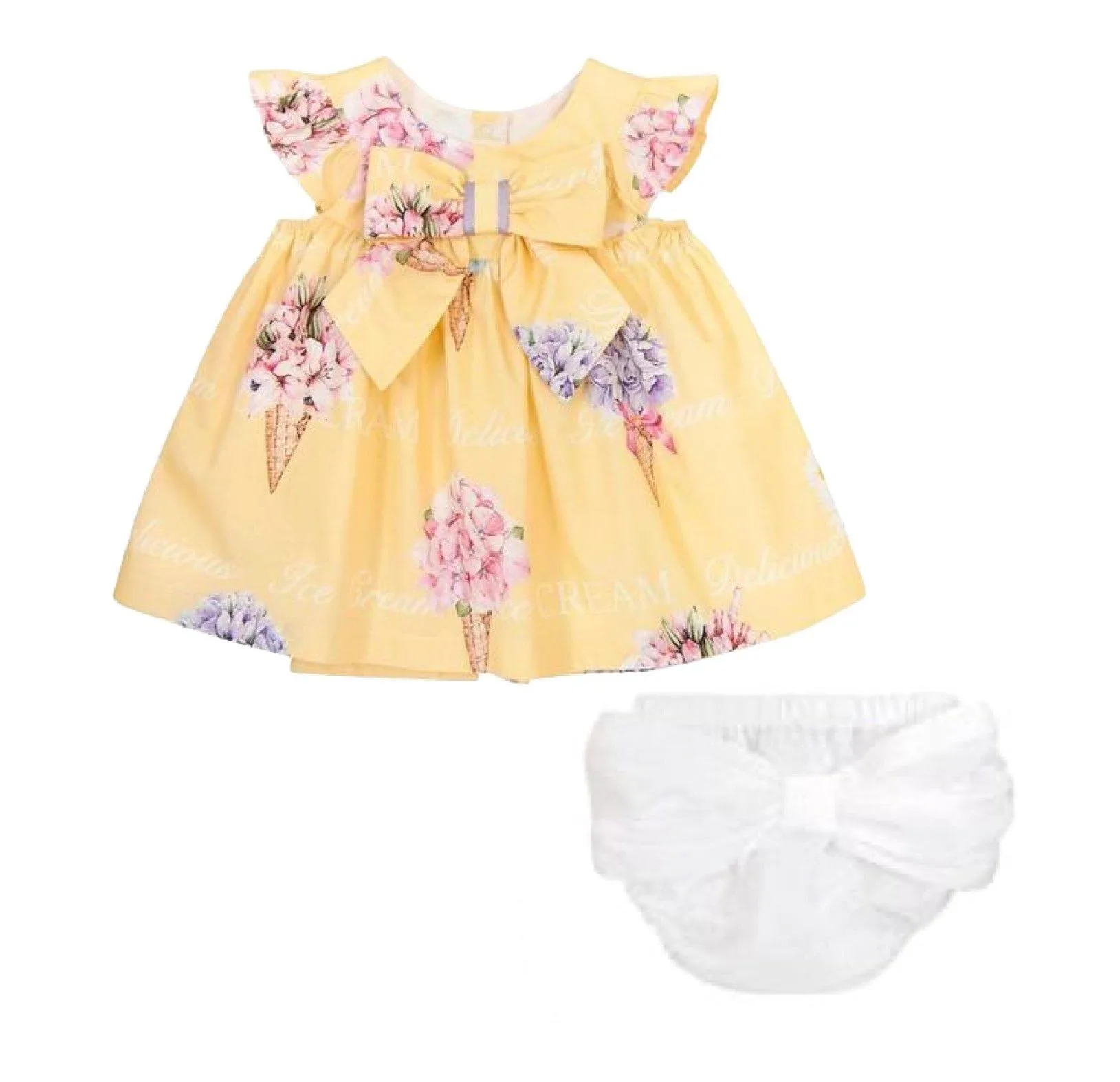 Gelbes Kleid & Bloomer-Set für Babygirls