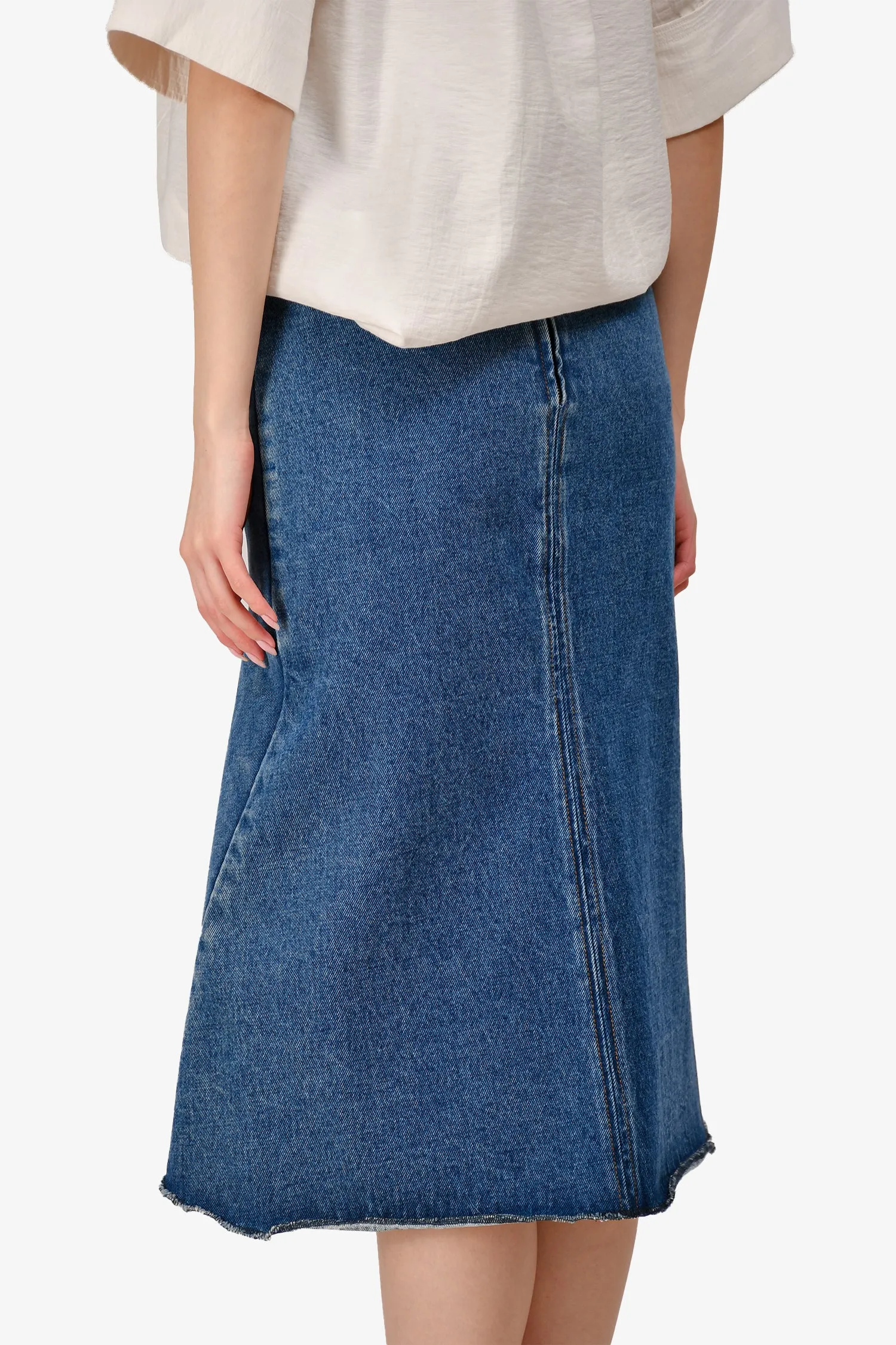 Balenciaga 2019 Mittelwaschung Denim Schlagrock Größe 36