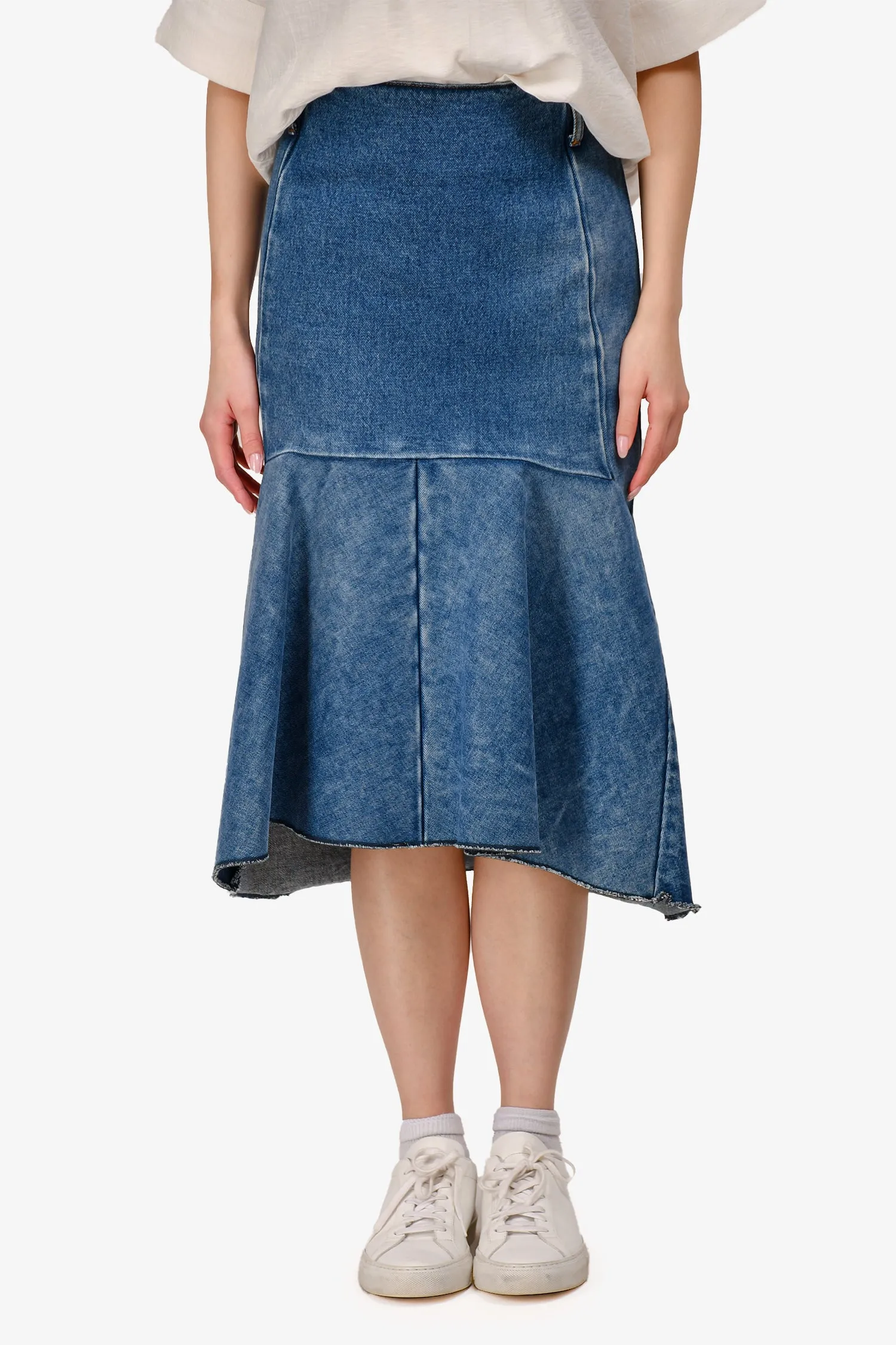 Balenciaga 2019 Mittelwaschung Denim Schlagrock Größe 36