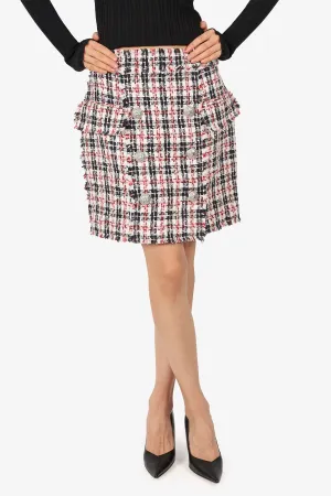 Balmain Red/White/Black Tweed Mini Skirt Size 42