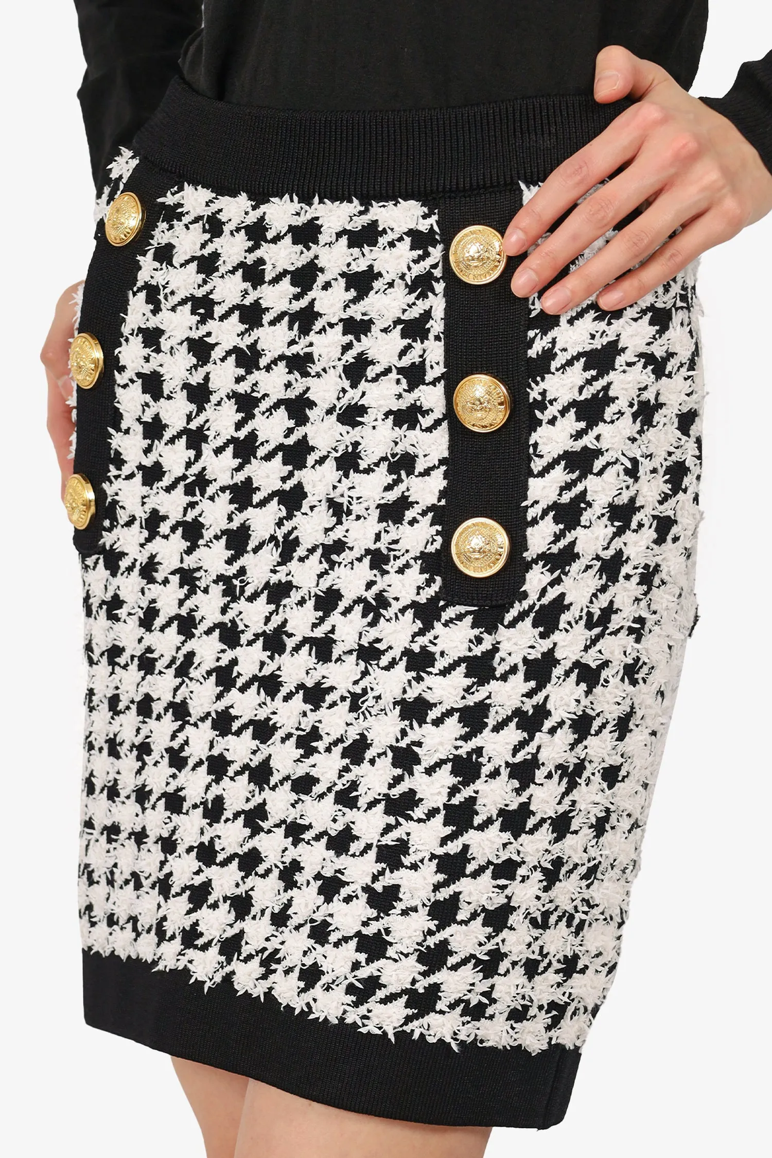 Balmain Weiß/Schwarz Tweed-Hundezahn-Minirock Größe 40