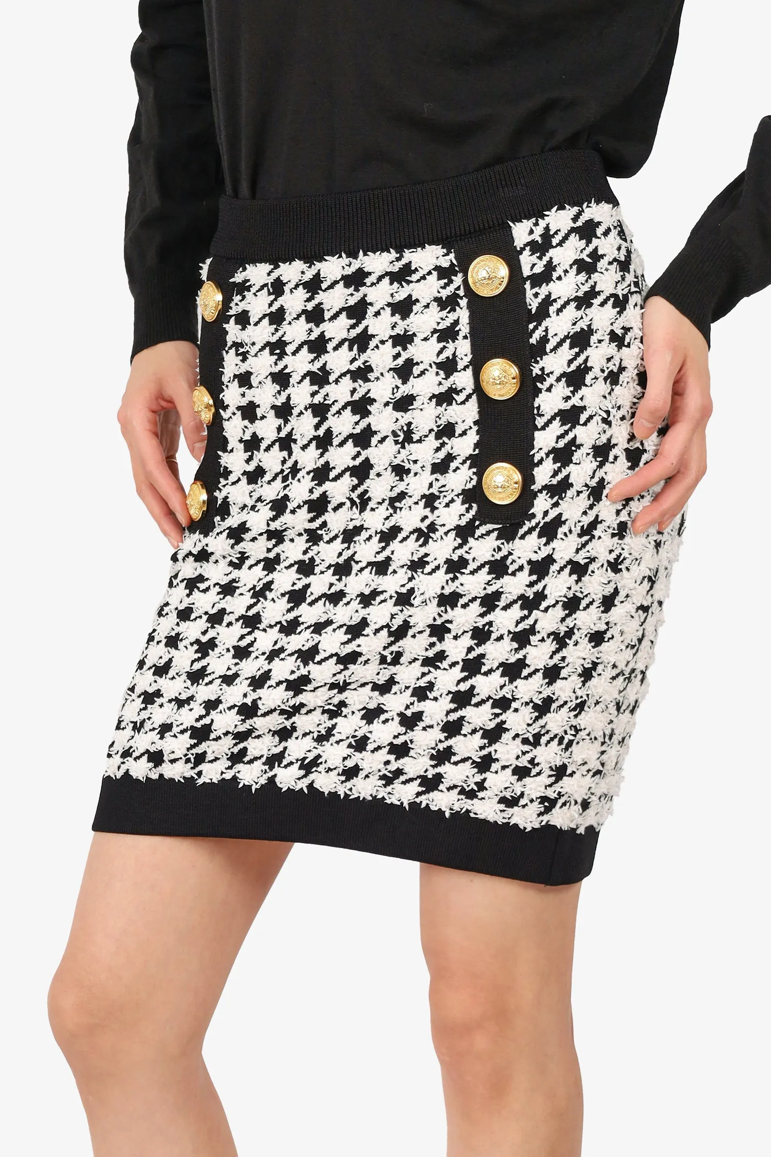 Balmain Weiß/Schwarz Tweed-Hundezahn-Minirock Größe 40