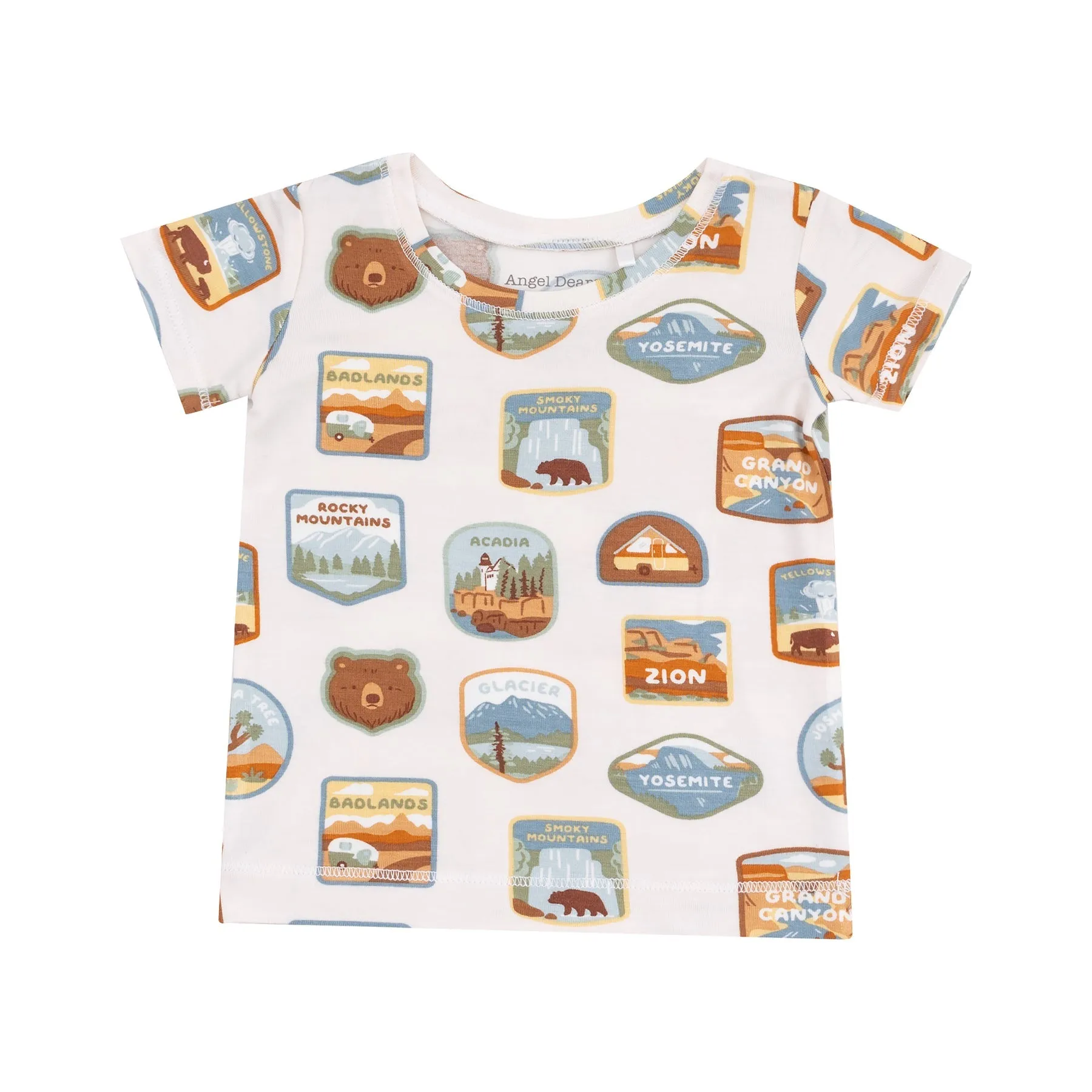 Bambus-Kurzarm-Lounge-Outfit mit Nationalpark-Aufnähern von Angel Dear
