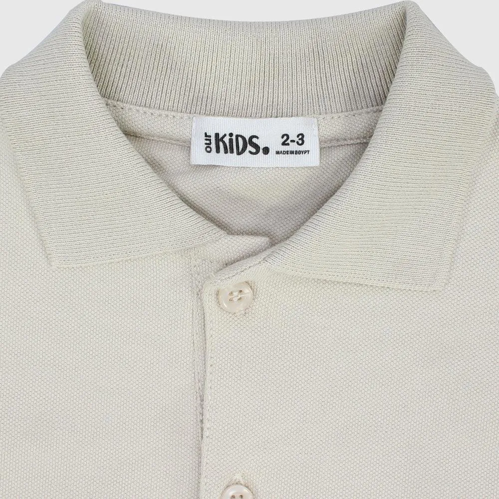 Beige Polohemd mit kurzen Ärmeln