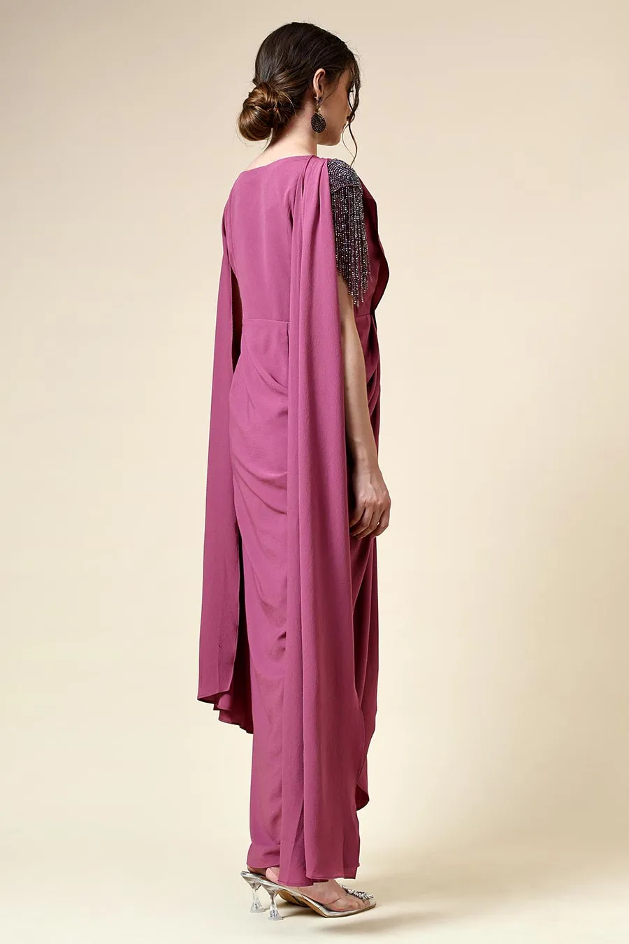Beerenrosa Fransenbesetztes Drapierkleid