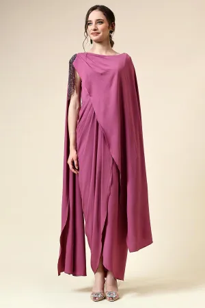 Berry Pink Fringe Embellished Drape Dress
