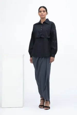 Black Pleated Shirt Top