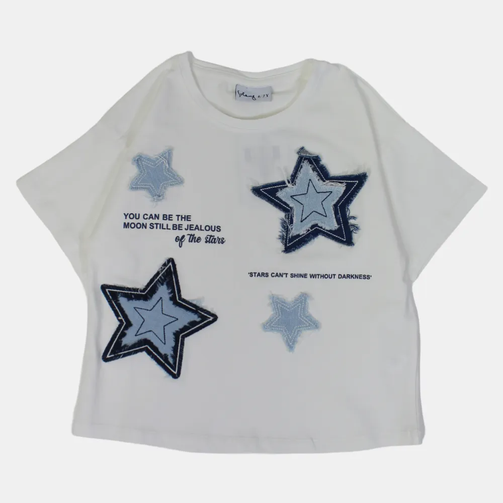 Blaue Sterne Kurzarm-Baumwoll-T-Shirt