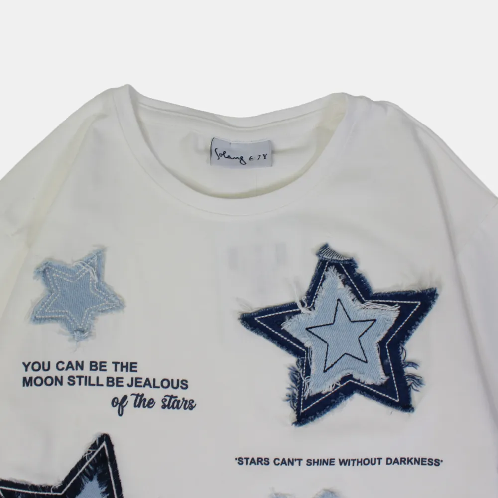 Blaue Sterne Kurzarm-Baumwoll-T-Shirt