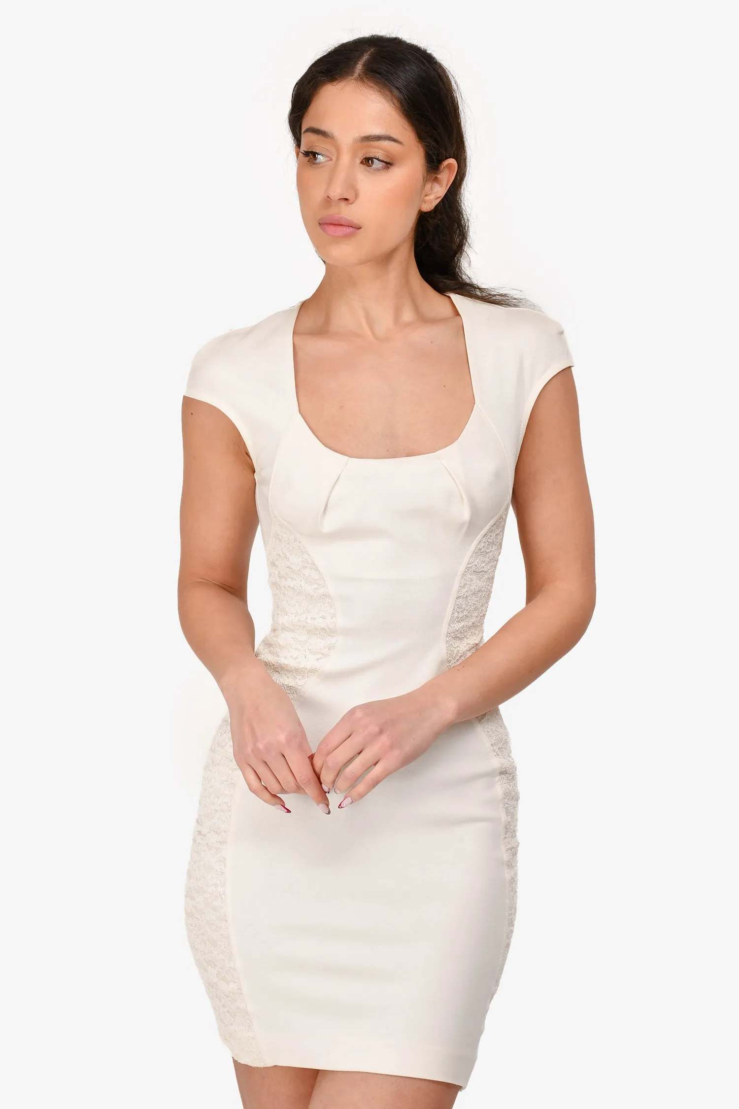 Blumarine Creme Baumwolle/Spitze Kleid Größe 34
