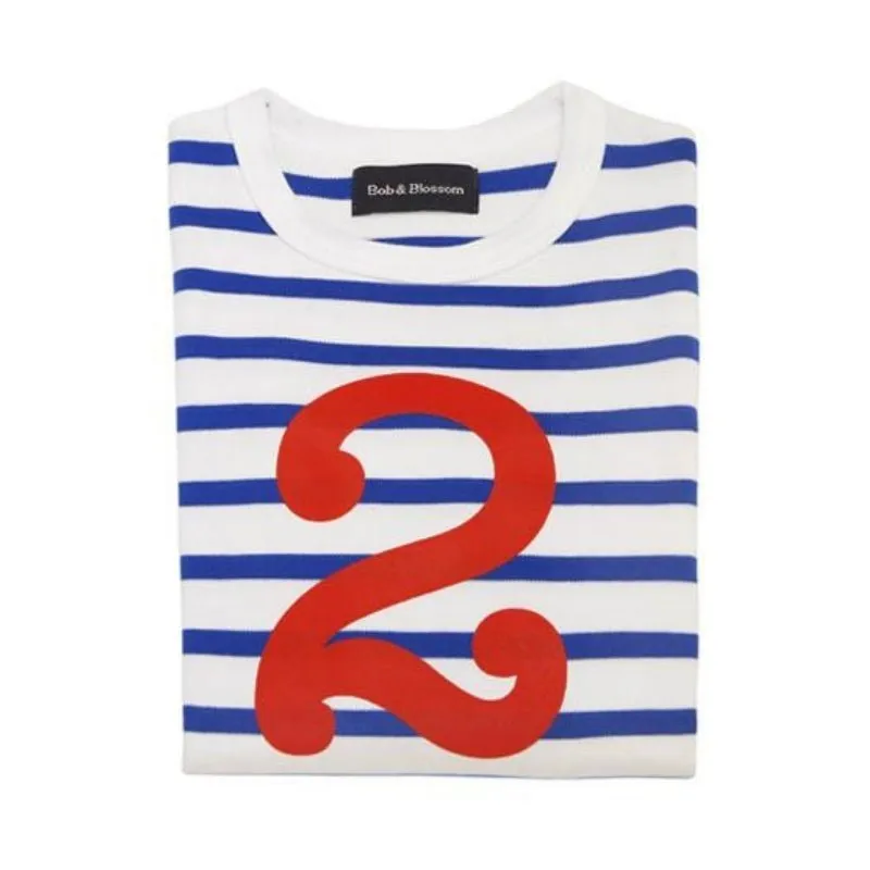 Bob & Blossom: Französisches Blau & Cremeweiß gestreiftes T-Shirt Nummer 2