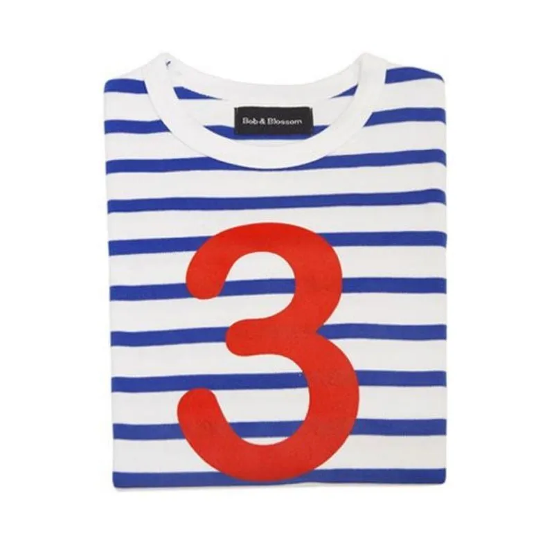 Bob & Blossom: Französisches Blau & Cremeweiß gestreiftes T-Shirt Nummer 3