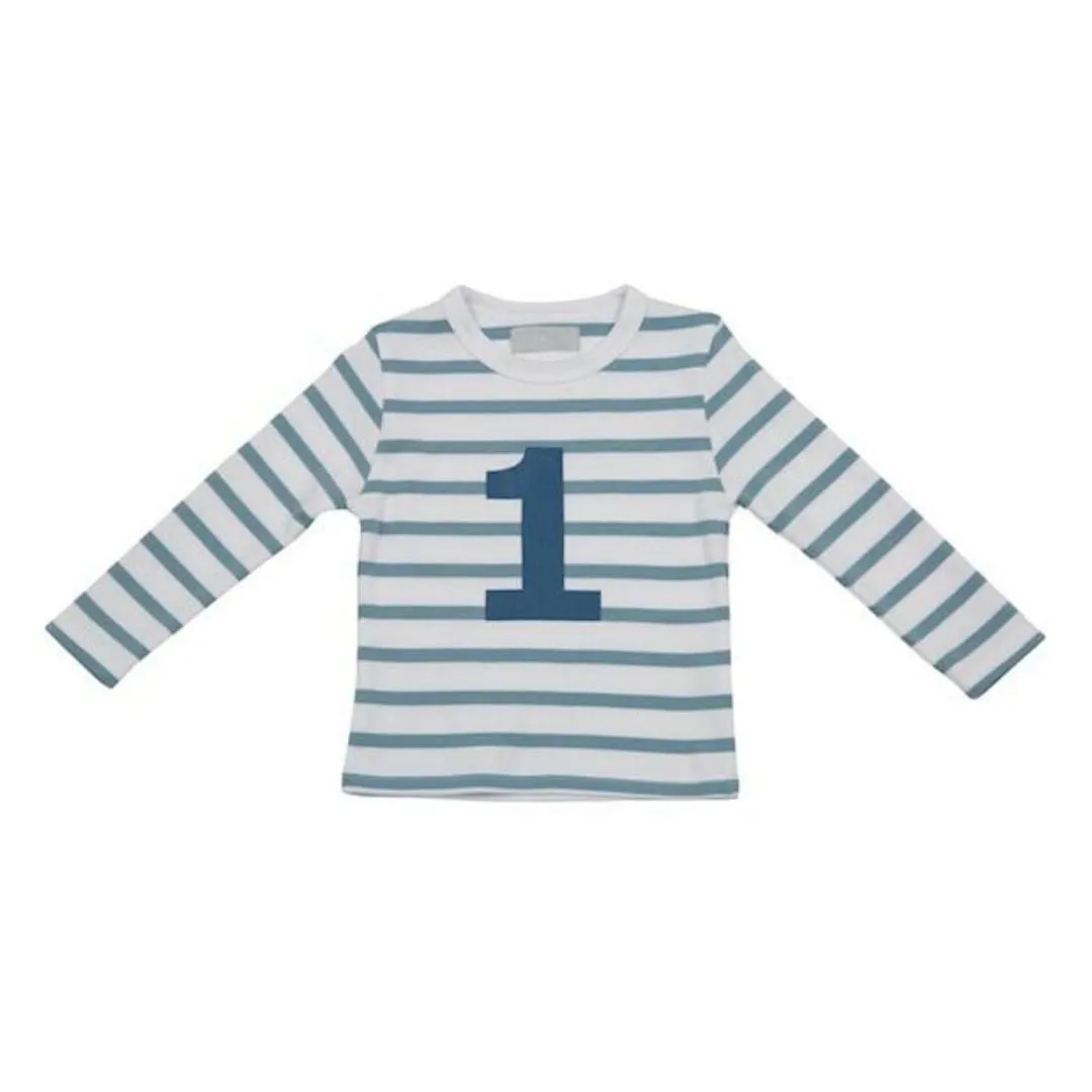 Bob & Blossom: Ozeanblau & Weiß Breton Gestreiftes Blaues Nummer 1 T-Shirt