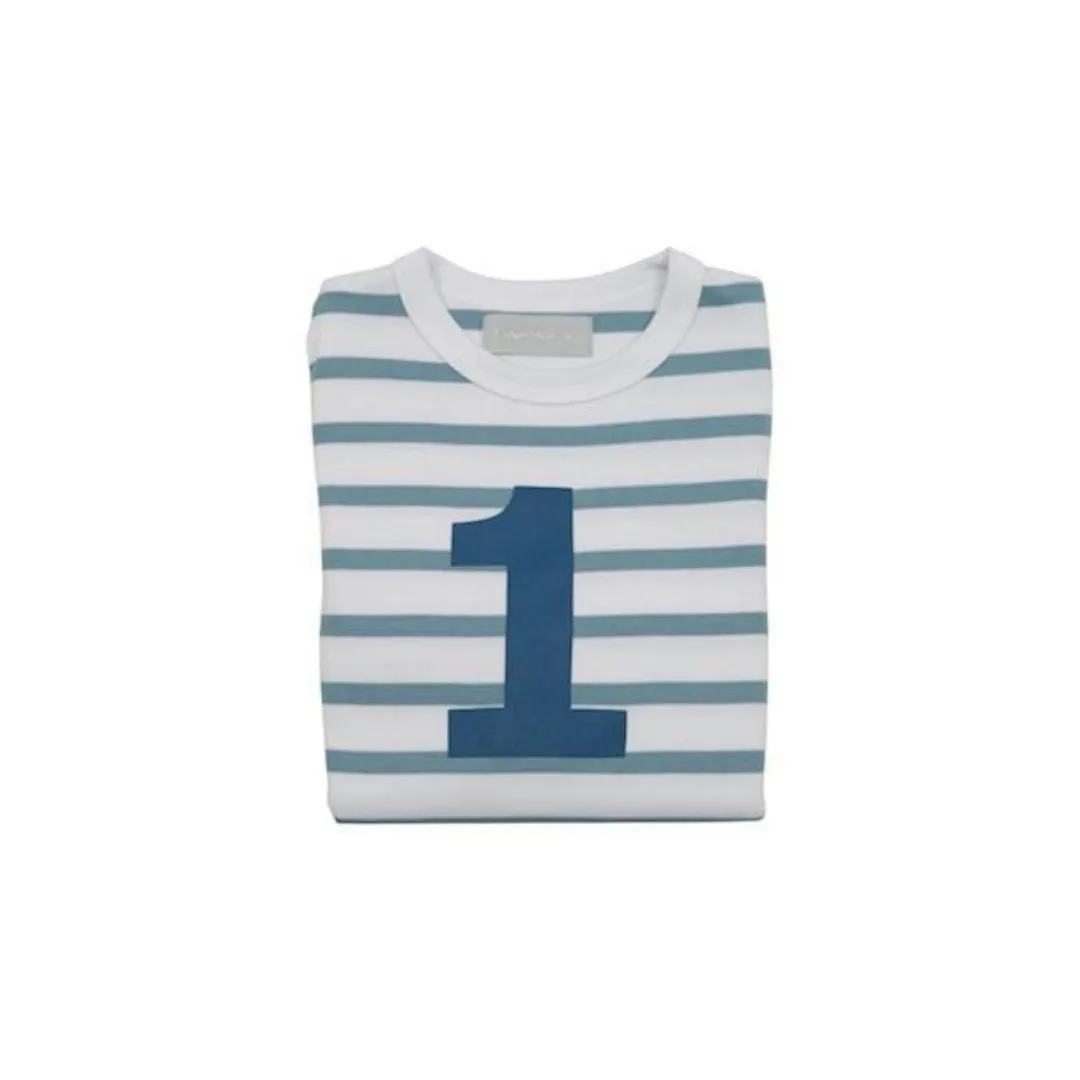Bob & Blossom: Ozeanblau & Weiß Breton Gestreiftes Blaues Nummer 1 T-Shirt