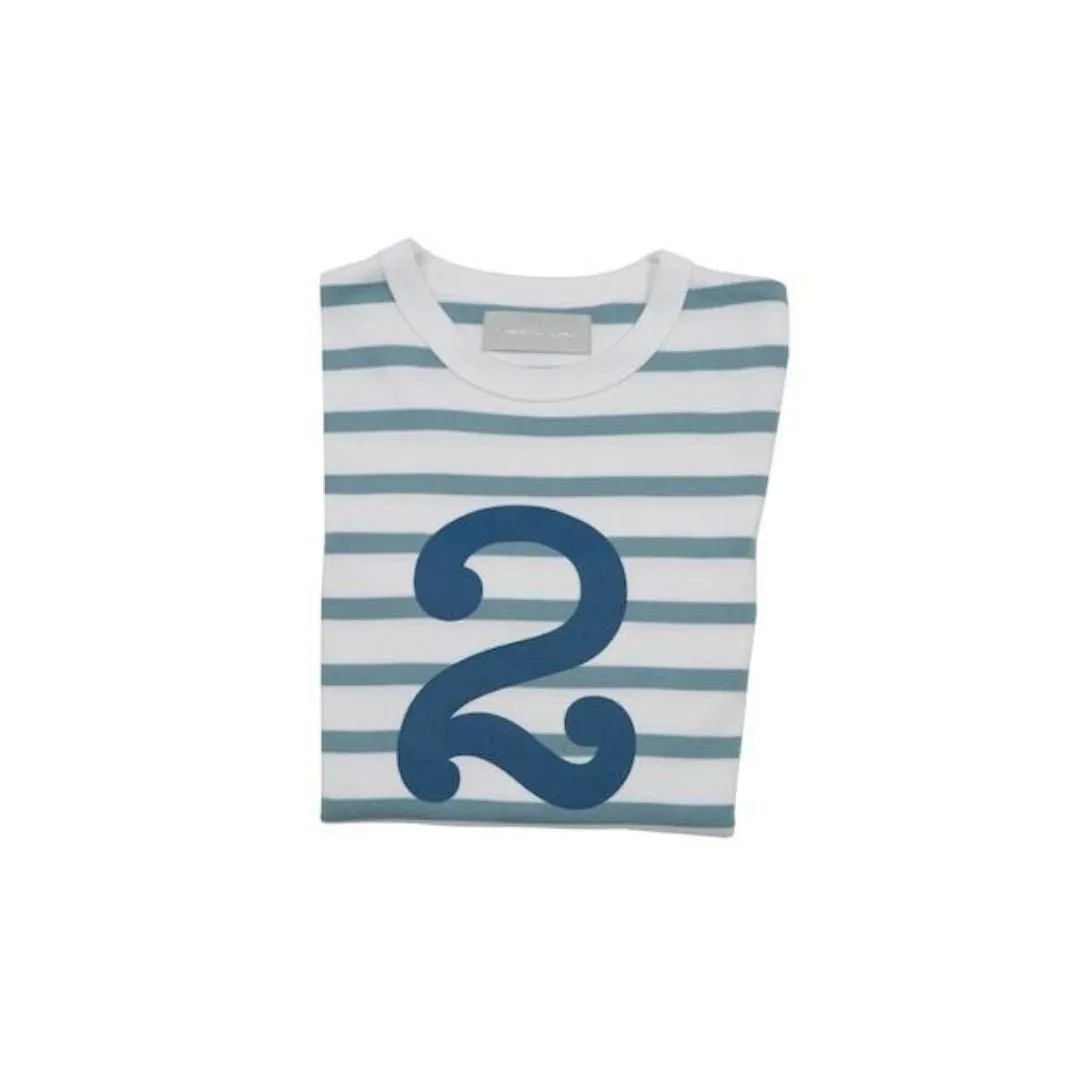 Bob & Blossom: Ozeanblau & Weiß Breton Gestreiftes Blaues T-Shirt Nummer 2