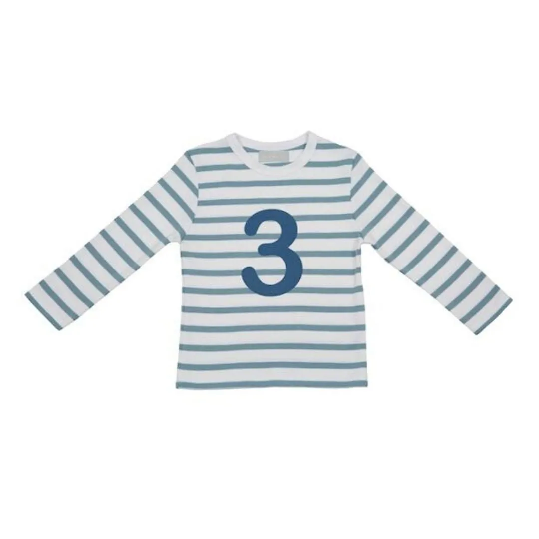 Bob & Blossom: Ozeanblau & Weiß Breton Gestreiftes Blaues Nummer 3 T-Shirt