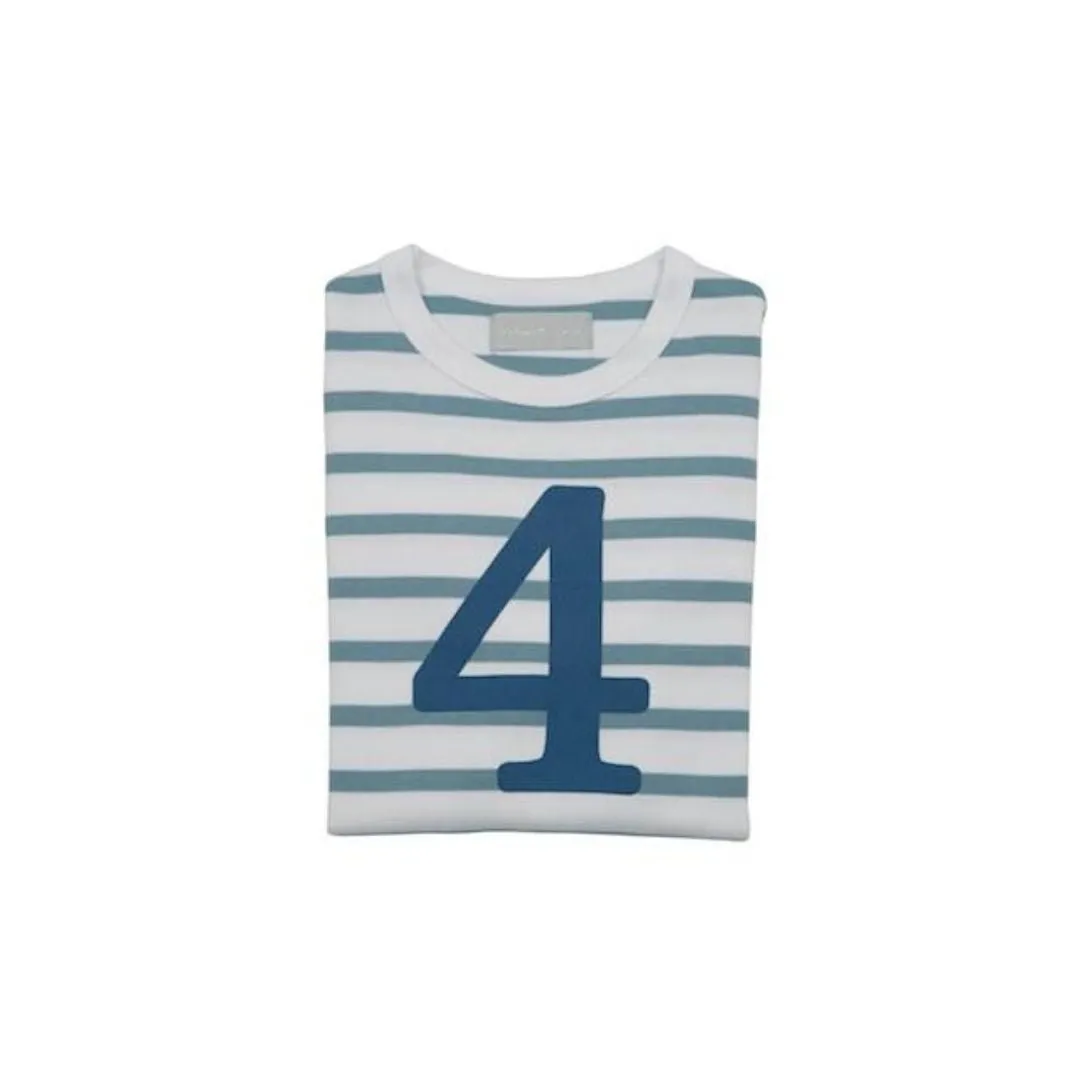 Bob & Blossom: Ozeanblau & Weiß Breton Gestreiftes Blaues T-Shirt Nummer 4