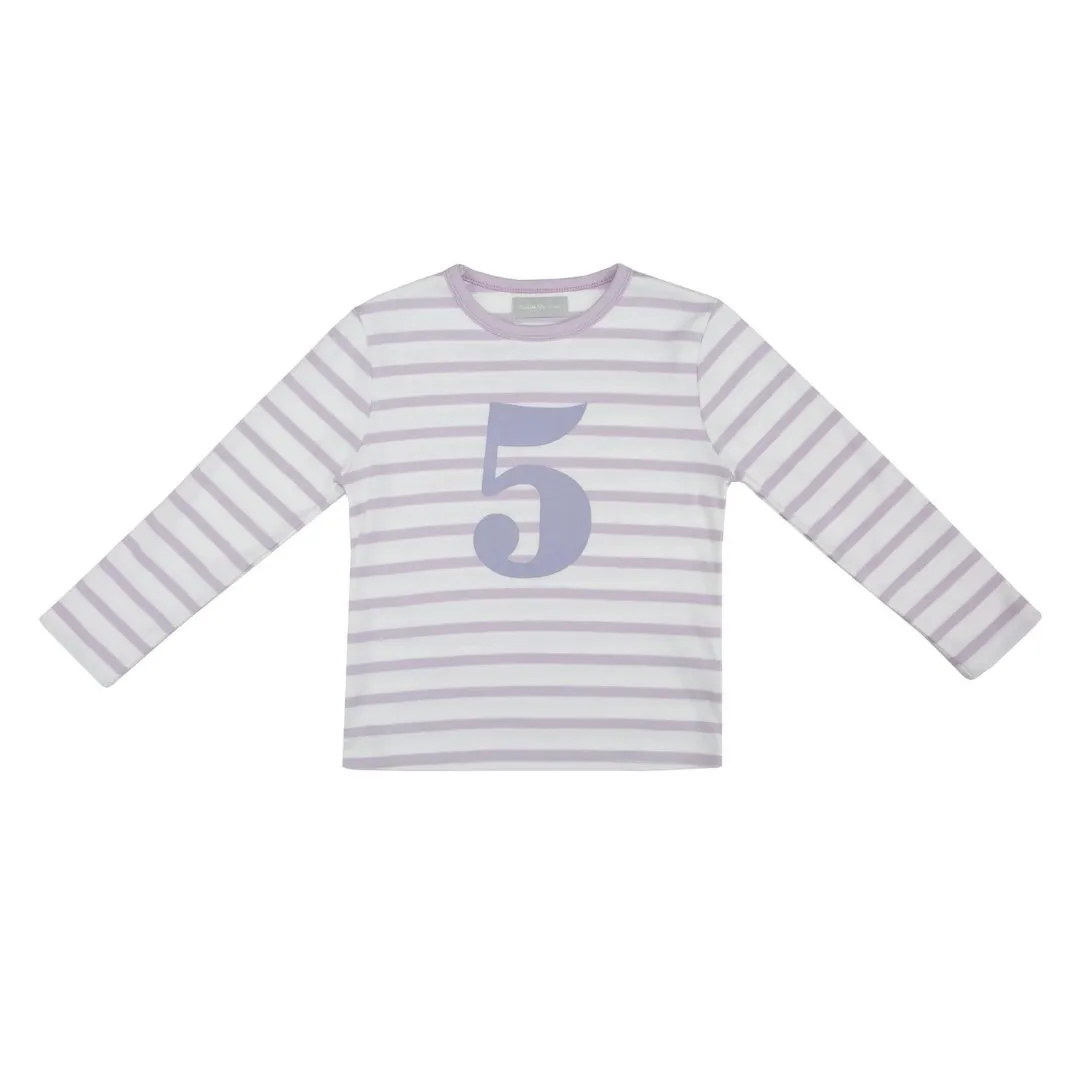 Bob & Blossom: Parma Violett & Weiß Breton Gestreiftes T-Shirt Nummer 5