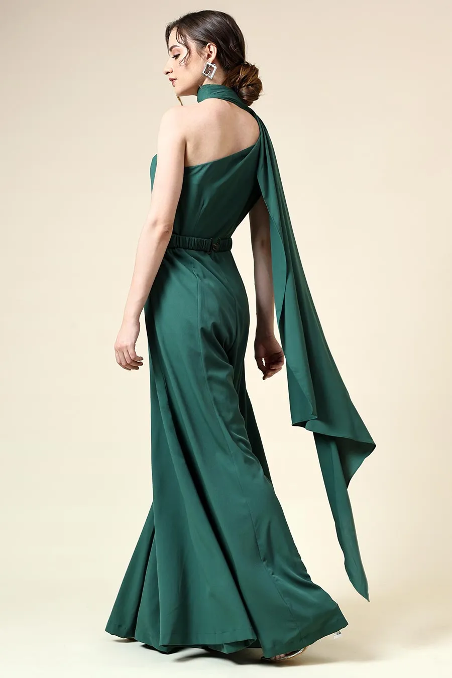 Botle Grün drapierter Jumpsuit mit verziertem Gürtel