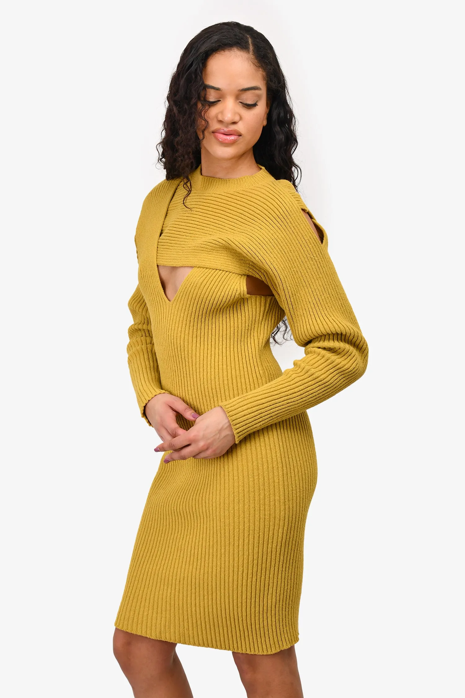 Bottega Veneta 2020 Pre-Fall Grün Gestricktes Kleid mit Ausschnitt-Detail in Größe S