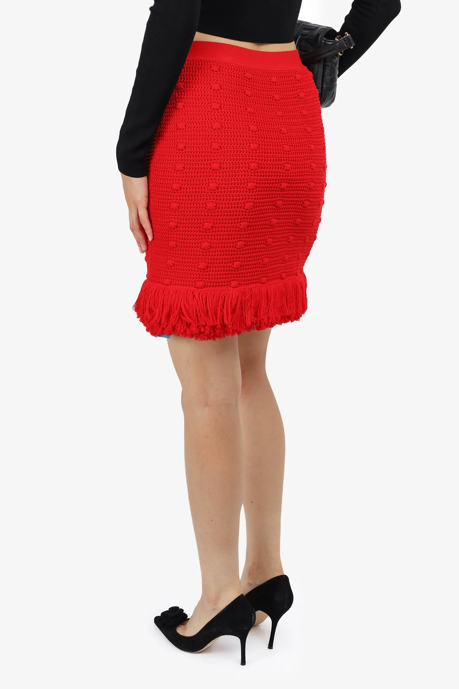 Bottega Veneta Roter Häkel-Fransenrock Größe S