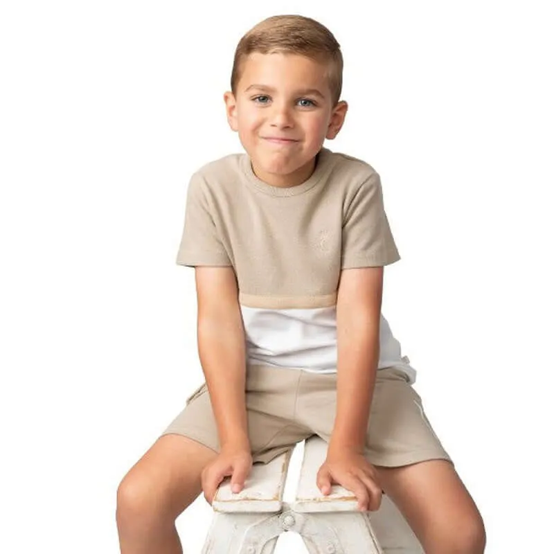 Jungen Beige Crewneck Waffle Kurzarm-Set