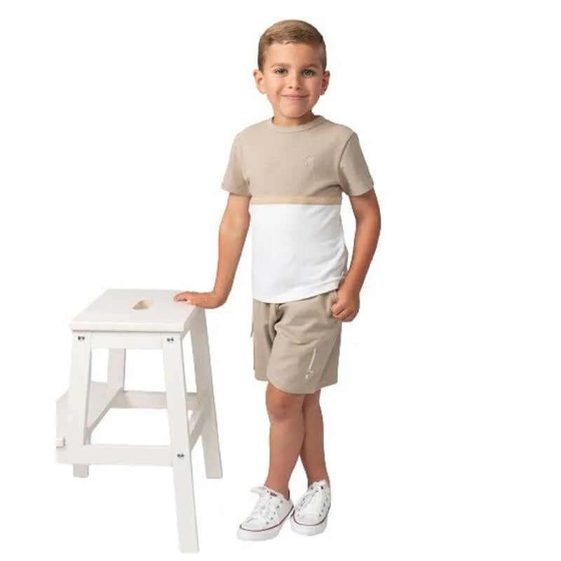 Jungen Beige Crewneck Waffle Kurzarm-Set