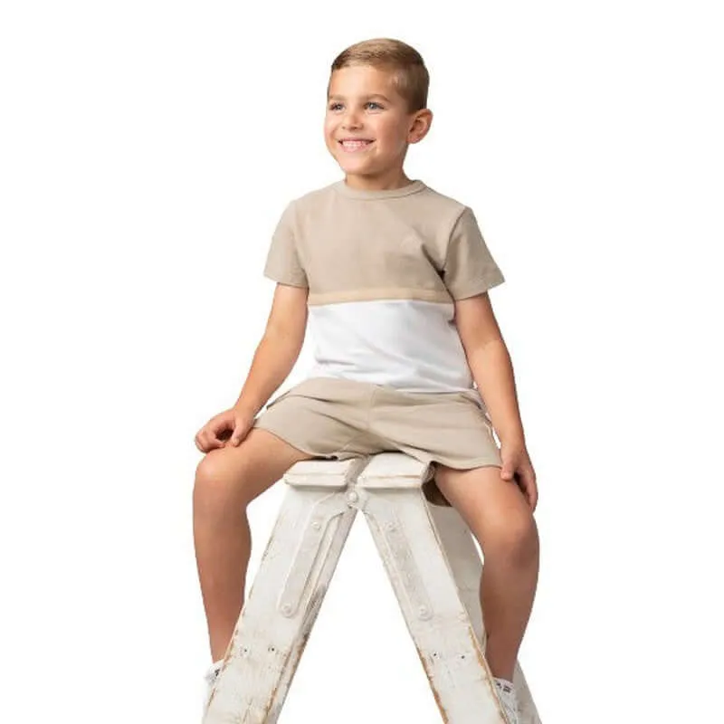 Jungen Beige Crewneck Waffle Kurzarm-Set