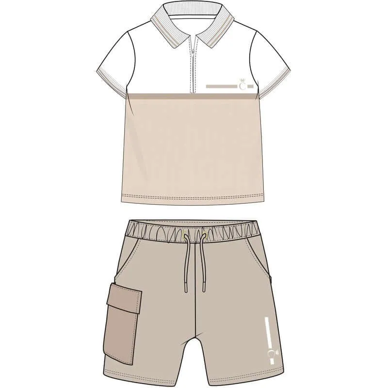 Jungen Beige Polo Zip Kurzarm-Set