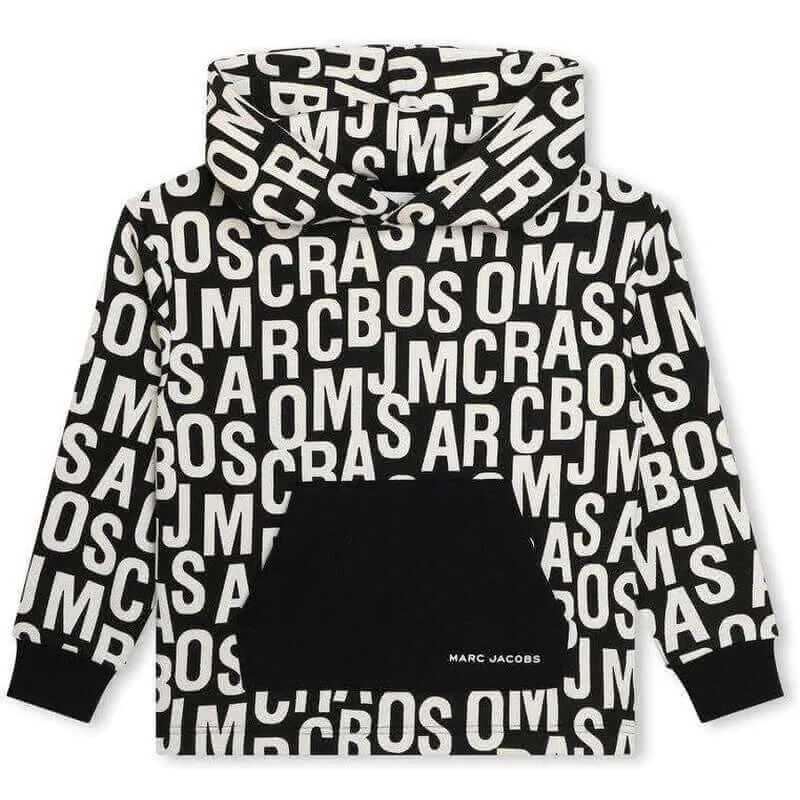 Jungen Schwarz & Weiß Durcheinander Logo Hoodie
