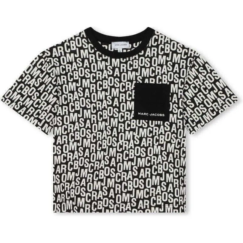 Jungen T-Shirt mit schwarz-weißem verwirbeltem Logo