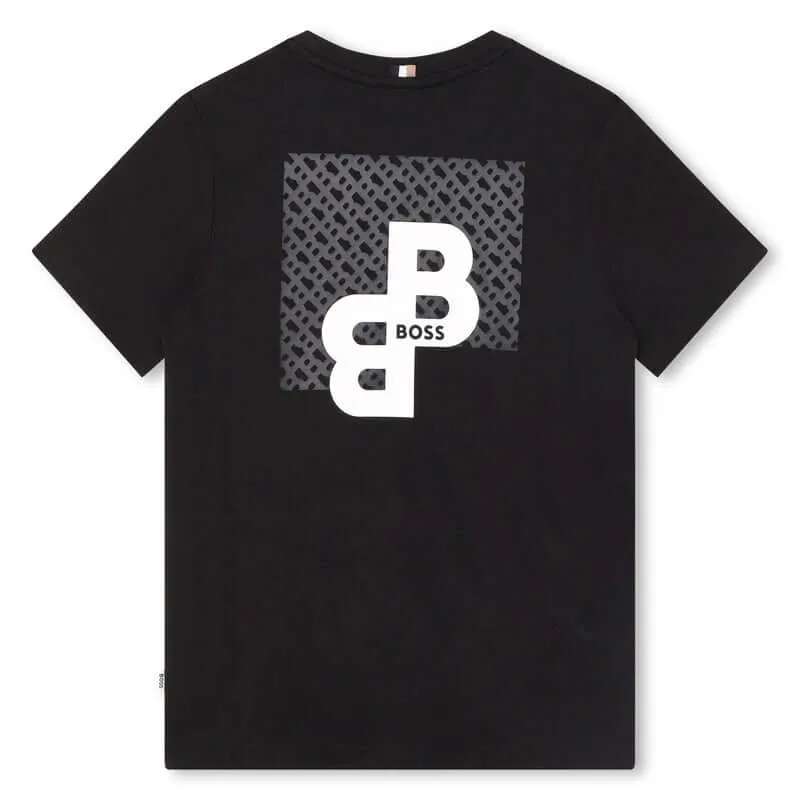 Jungen Schwarzes Baumwoll-Logo T-Shirt