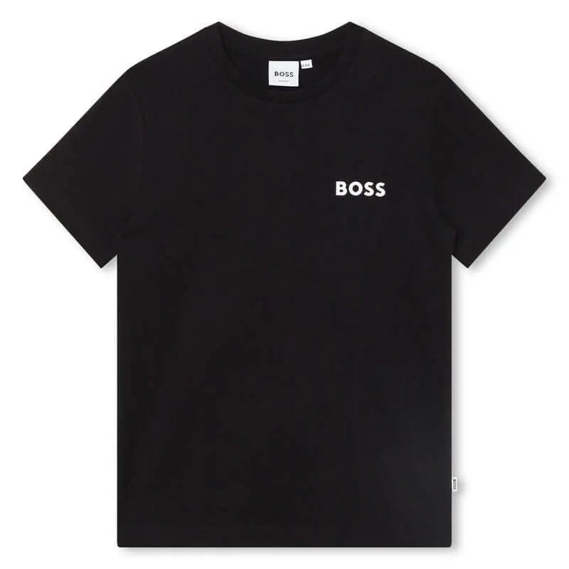 Jungen Schwarzes Baumwoll-Logo T-Shirt