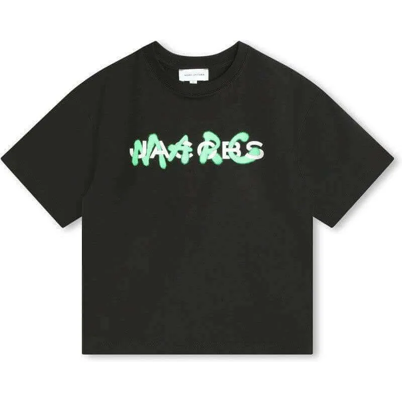 Jungen Graffiti-Logo Kurzarm T-Shirt in Schwarz