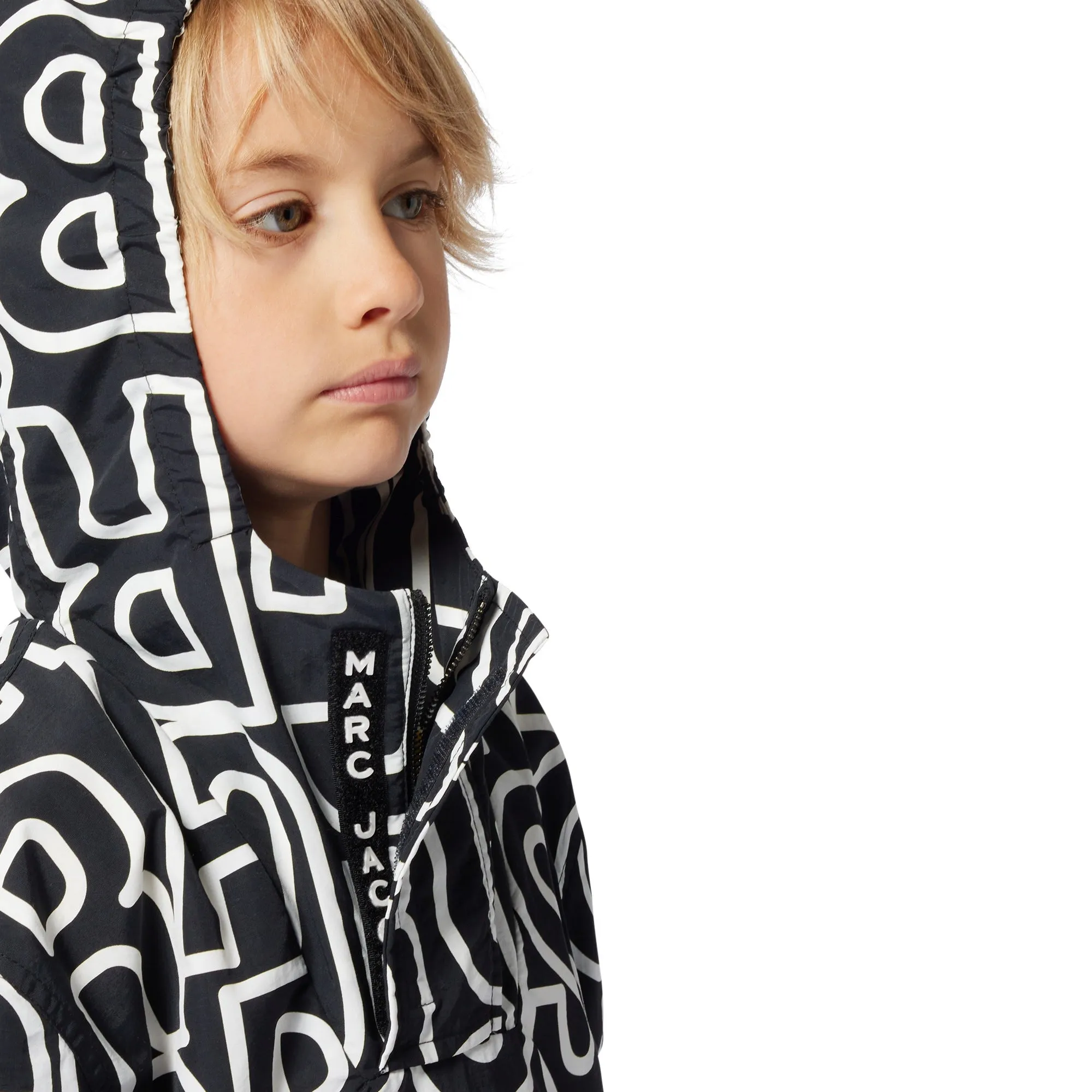 Jungen Schwarze Kapuzen-Logo-Windjacke
