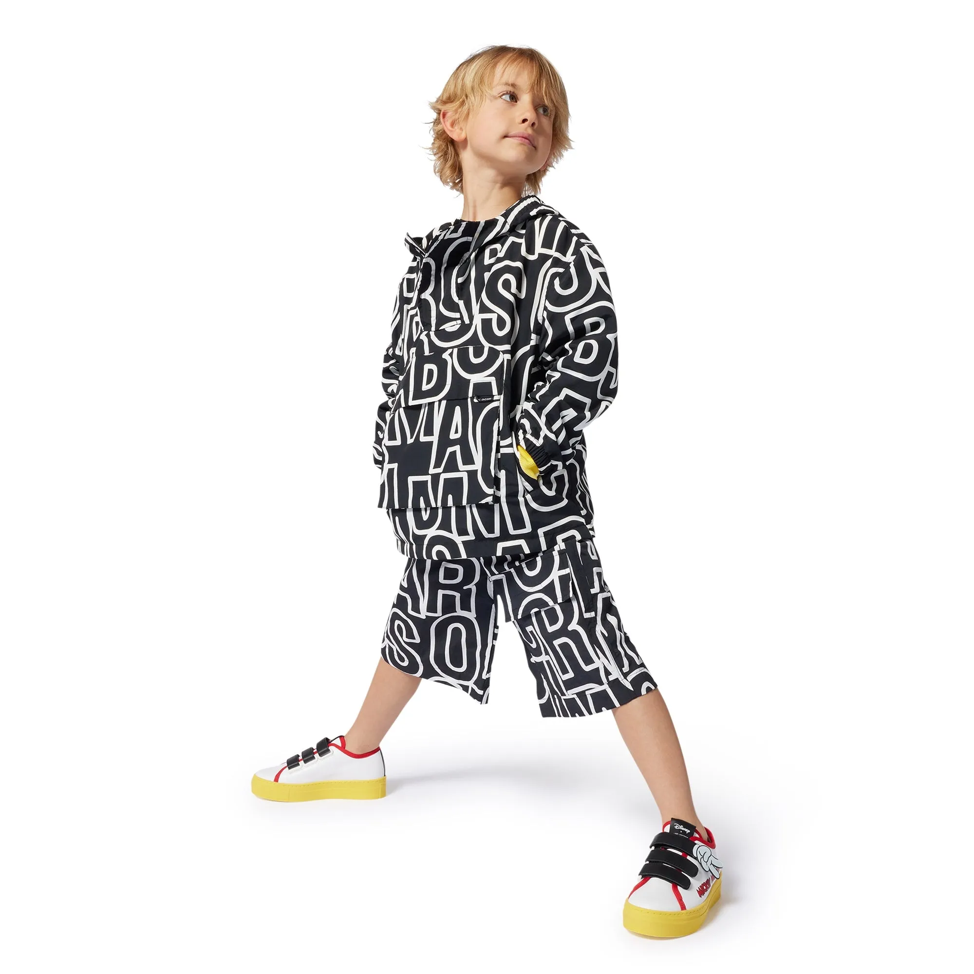 Jungen Schwarze Kapuzen-Logo-Windjacke