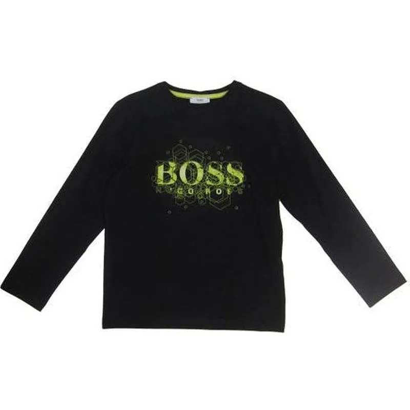 Jungen Schwarz Neon Logo Langarm T-Shirt