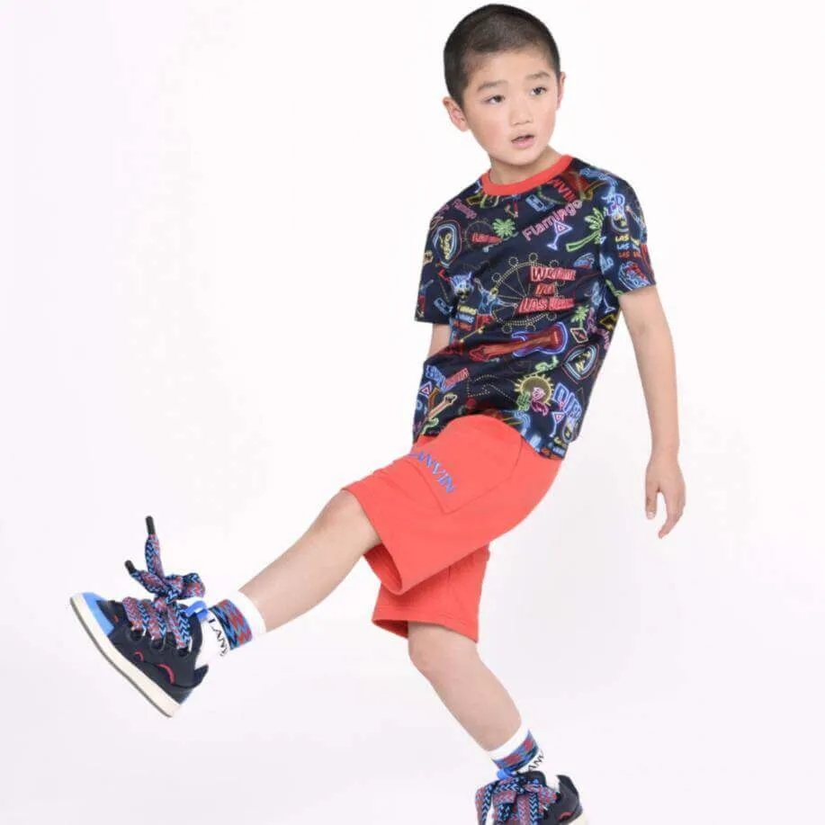 Jungen Schwarz Neon Druck T-Shirt