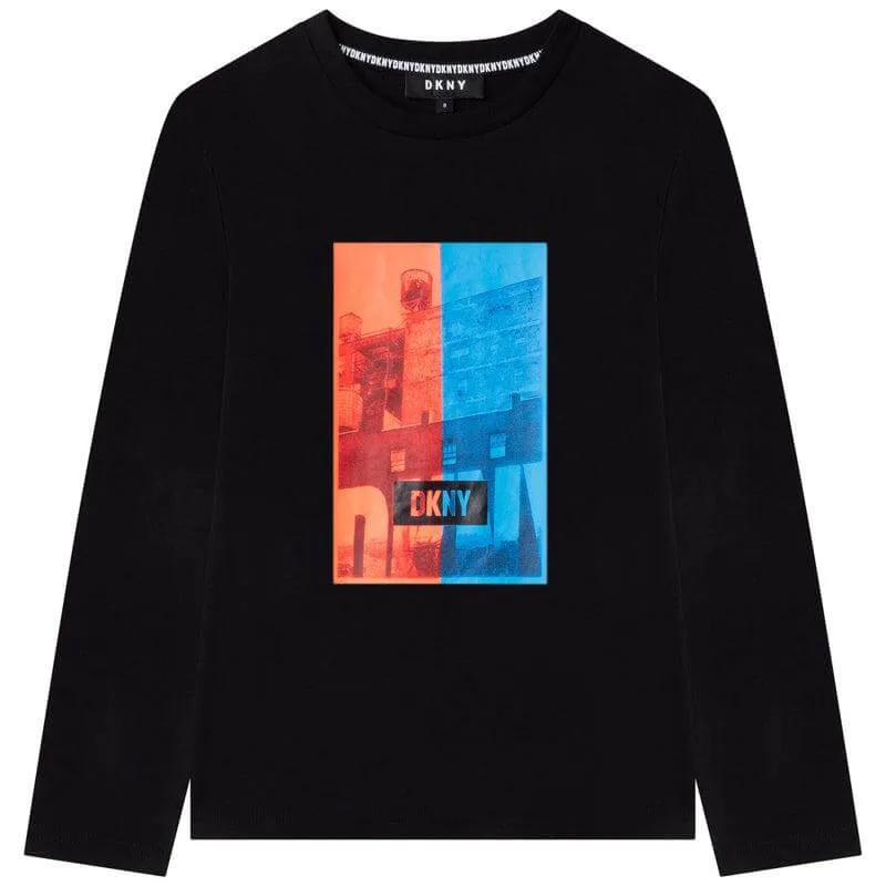 Jungen Schwarz Bedrucktes Langarm T-Shirt