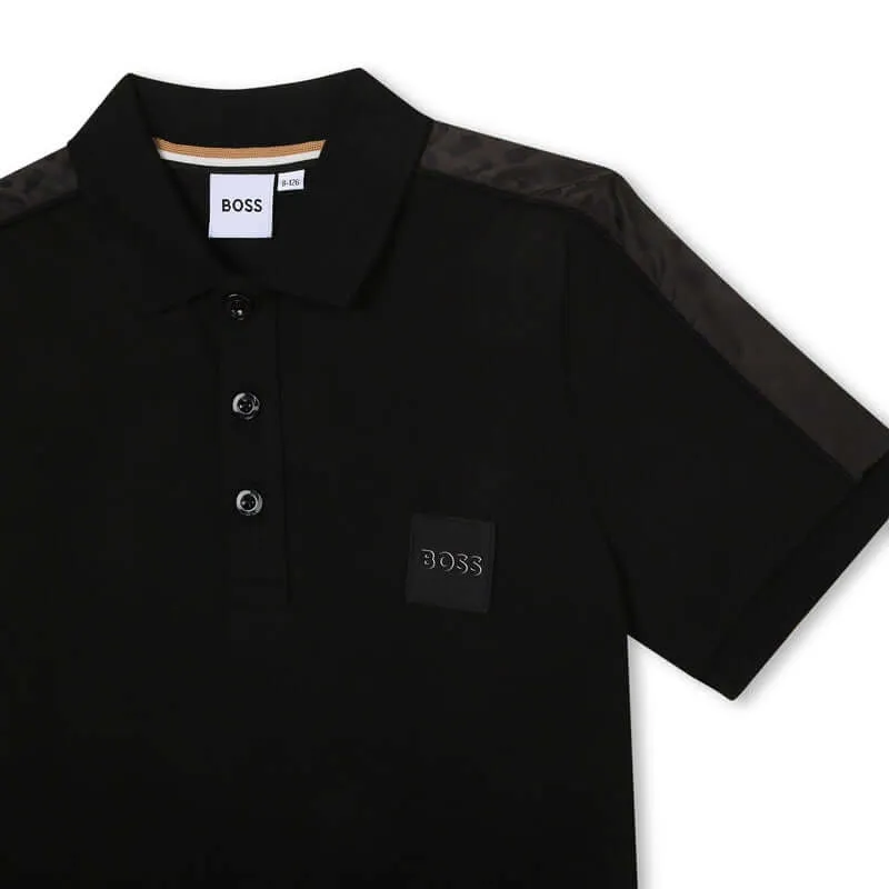 Jungen Schwarzes Kurzarm Polo T-Shirt mit Monogramm