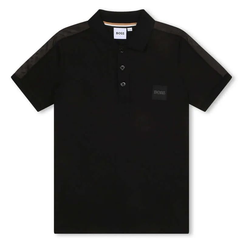 Jungen Schwarzes Kurzarm Polo T-Shirt mit Monogramm