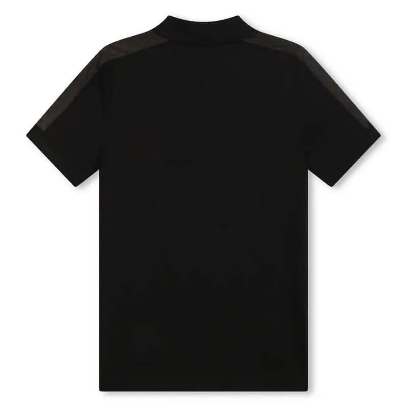 Jungen Schwarzes Kurzarm Polo T-Shirt mit Monogramm