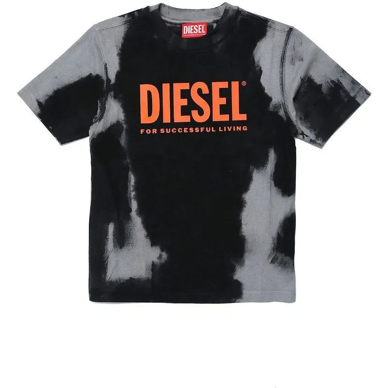 Jungen Schwarz Tye Druck Logo T-Shirt